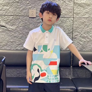 韩国男童短袖T恤夏装2024新款中大儿童装夏季男孩半袖POLO衫上衣