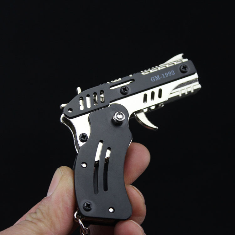 全金属黑金刚折叠皮筋枪儿童玩具六连发打皮筋手枪男孩生日礼物