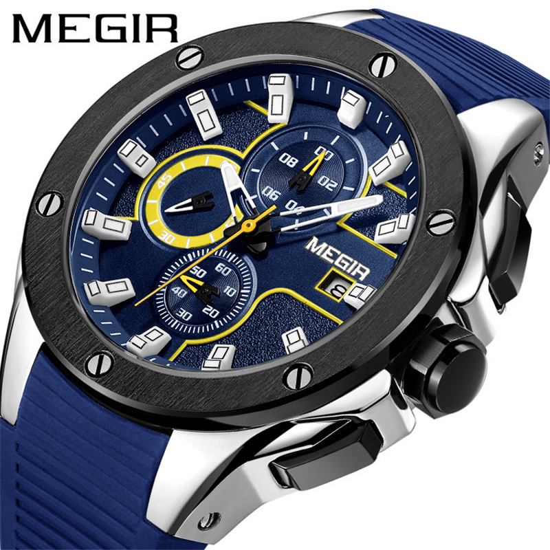 MEGIR多功能三眼计时手表胶带防水运动男表氮气夜光战术男表2053