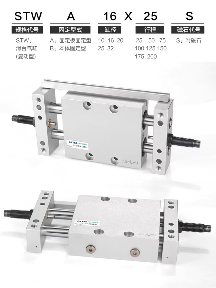 亚德客STW小型双轴滑台气缸STWA/STWB10 16 20 25 32X25X50X75S