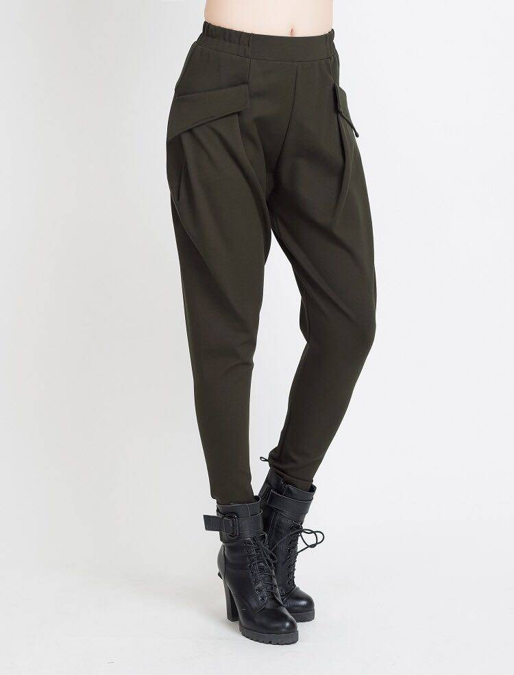 水兵舞服装女新款厚高腰马裤军绿色哈伦裤广场舞演出黑小脚裤卫裤