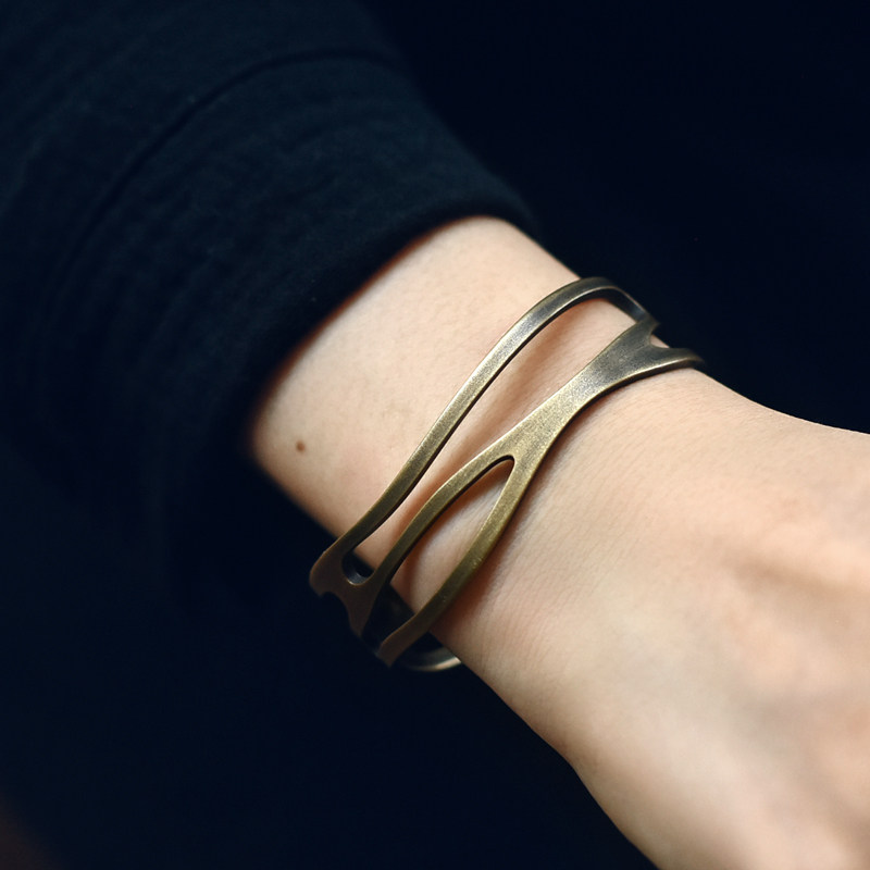 原创设计手串 复古黄铜情侣手镯男潮 简约个性手工饰品手环女