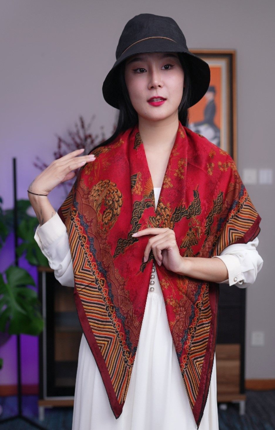 香云纱花萝老料110大方巾披肩