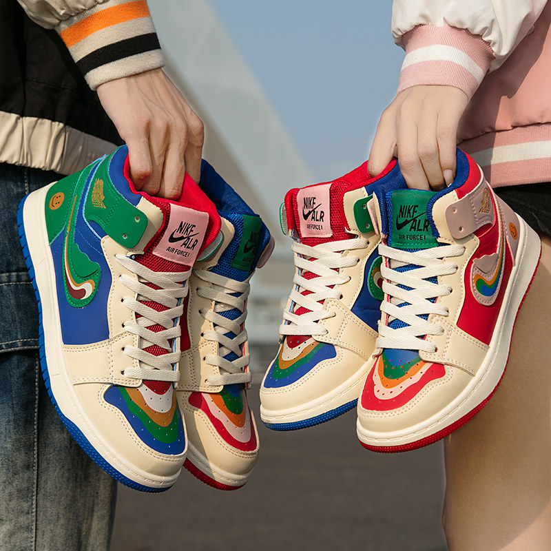 aj女鞋拼色鸳鸯鞋情侣一对2023春季新款百搭双色休闲运动板鞋男潮