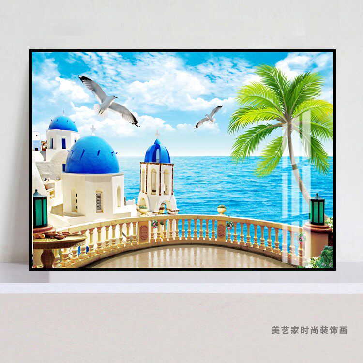 现代简约卧室床头装饰画酒店宾馆壁画海景风景挂画地中海风格墙画