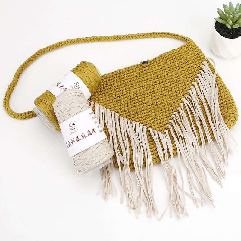 热销麻包袋 编织_【丝悦】意大利亚麻扁带线 手工编织diy钩渔夫帽子