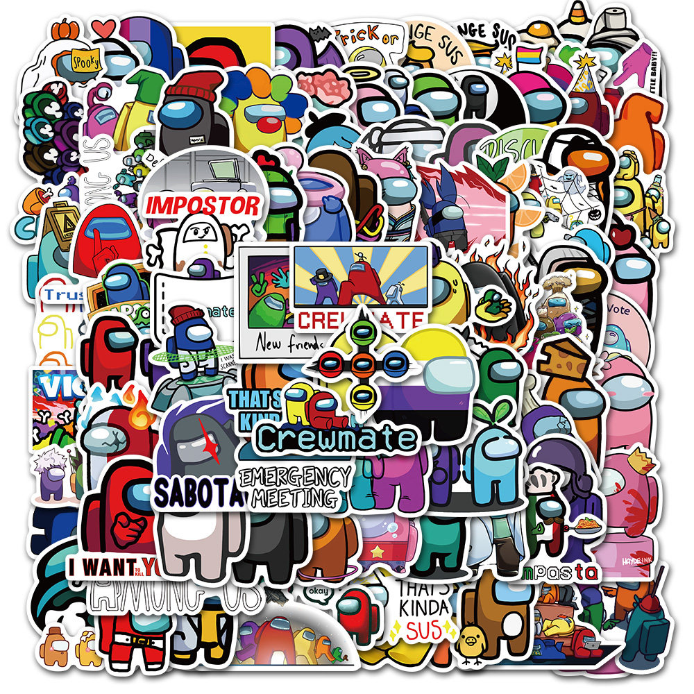 100张热门游戏太空狼人杀among us涂鸦贴纸不重复可爱小人pvc孜饰