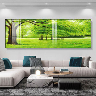 北欧客厅装饰画单幅沙发背景墙挂画现代简约轻奢风景常青绿树壁画