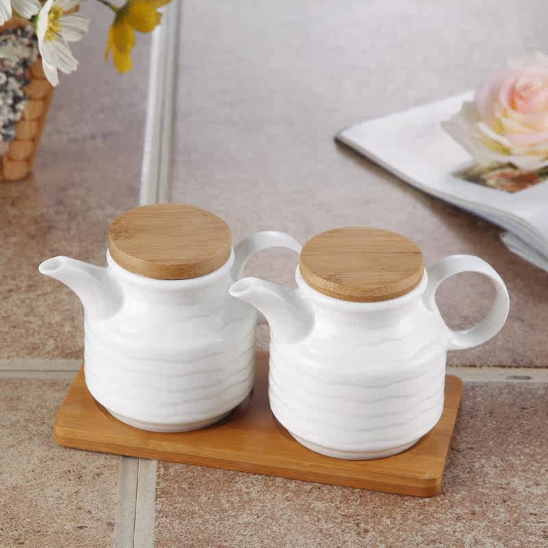 景德镇欧式 陶瓷油壶 骨瓷创意调味瓶 2件套装 醋壶油罐调味盒