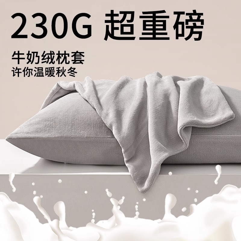 牛奶绒枕套一对装枕头被套冬季加绒单个装48x74cm纯棉秋冬珊瑚绒