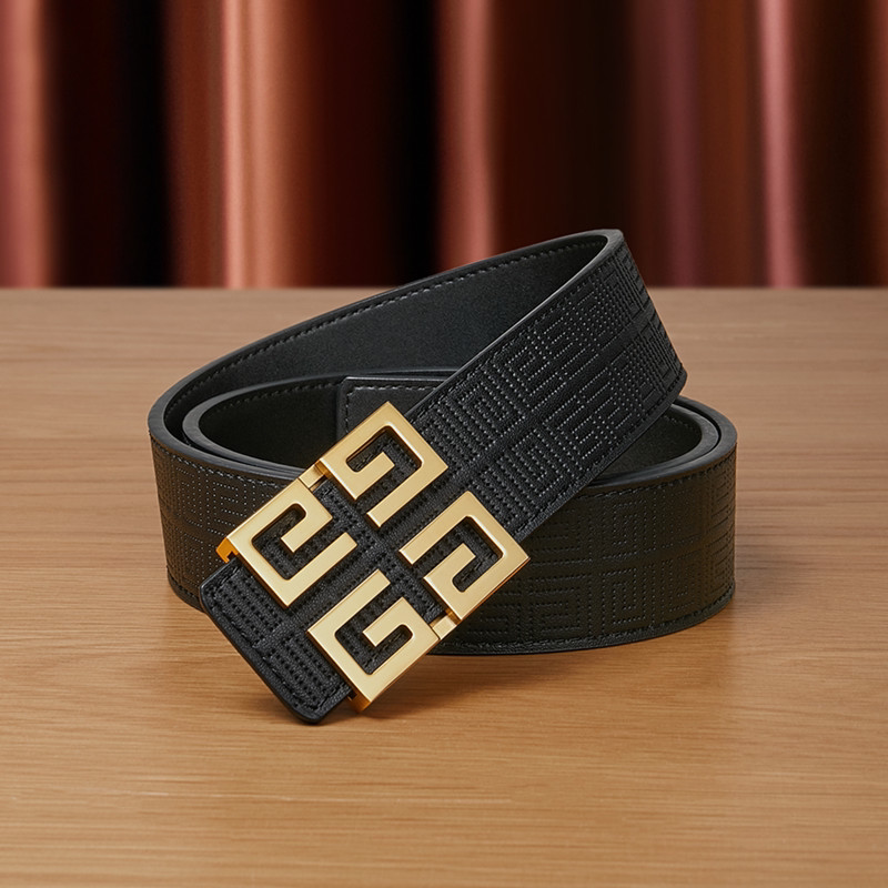 皮带男纯铜平滑扣4g腰带奢侈品品牌真皮纯牛皮压花牛仔裤商务裤带