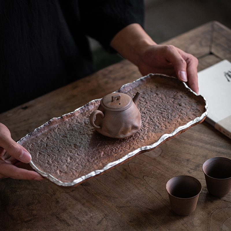 粗陶茶盘 家用长方干泡盘小型茶台功夫茶具陶瓷蓄水排水托盘壶承