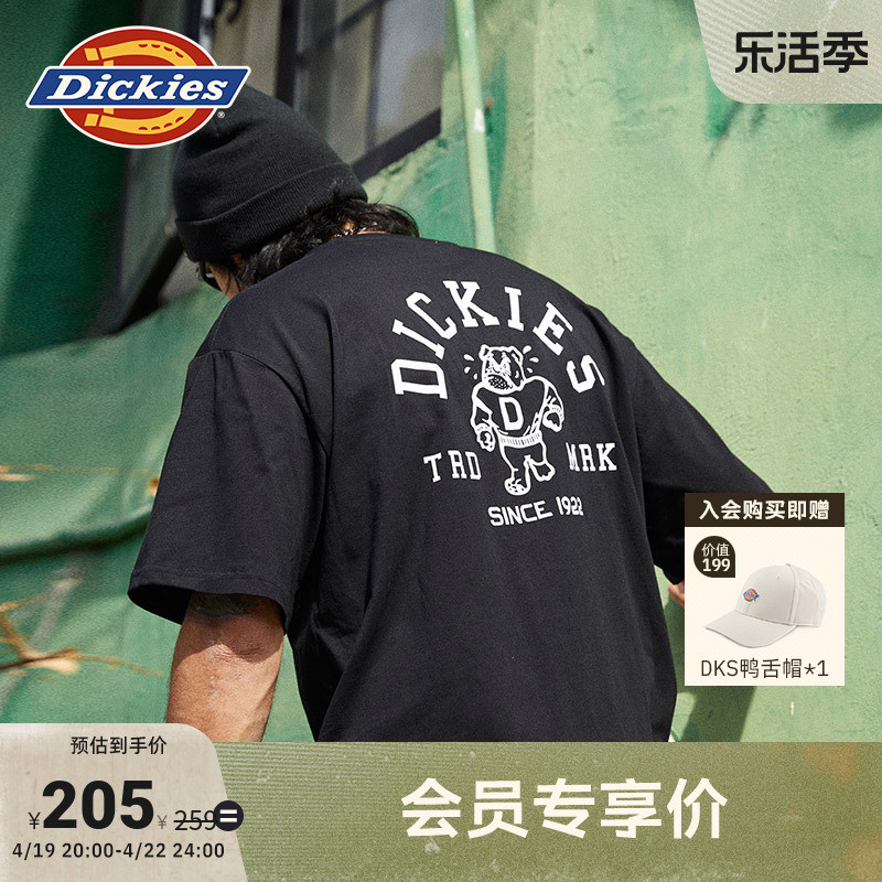 Dickies24春夏新品 后背卡通印花圆领宽松短袖T恤 男女情侣