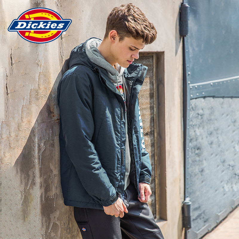 Dickies冬新款连帽棉衣男 袖部字母印花棉服休闲厚外套DK007002