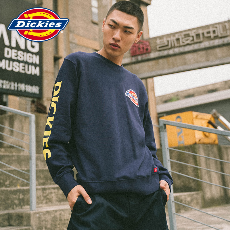 Dickies袖部字母印花卫衣 男式胸前徽章上衣全棉圆领卫衣DK006465