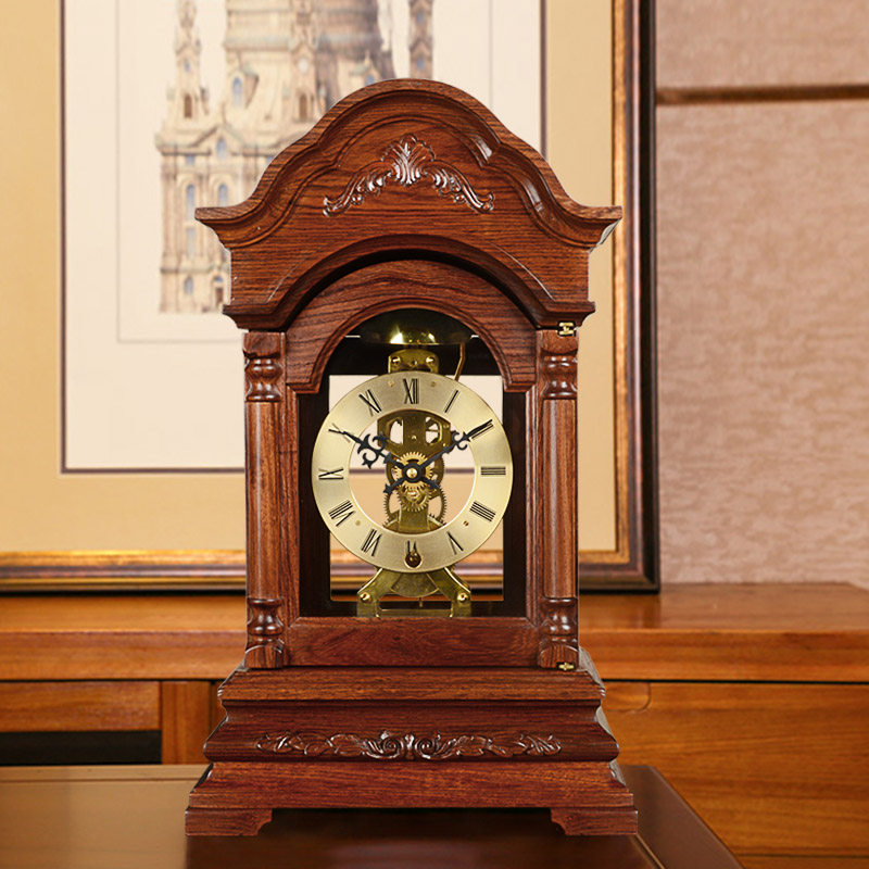 汉时欧式客厅创意纯铜机械座钟经典复古台钟白酸枝实木装饰钟hd15