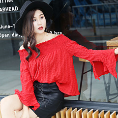 2017韩版新款不规则长袖棉麻上衣秋季女士潮流一字领雪纺衫
