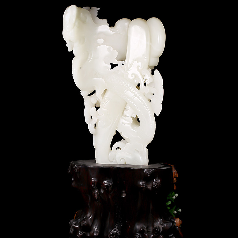 省级玉雕大师文军作品 和田玉白玉【飞龙在天】摆件1753克