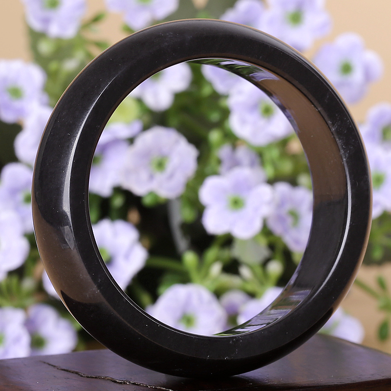 和田玉墨玉手镯内径57.69mm 89克