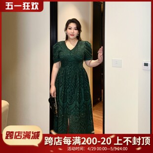 GLEC大码女装夏装2024年新款高端重工刺绣时尚优雅胖mm显瘦连衣裙