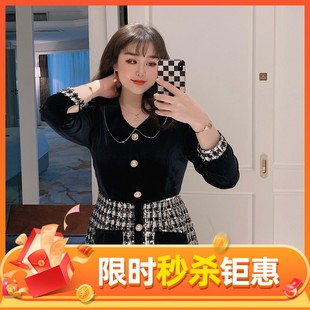 GLEC大码女装秋冬2024新款高级感小香风法式金丝绒连衣裙遮肚显瘦