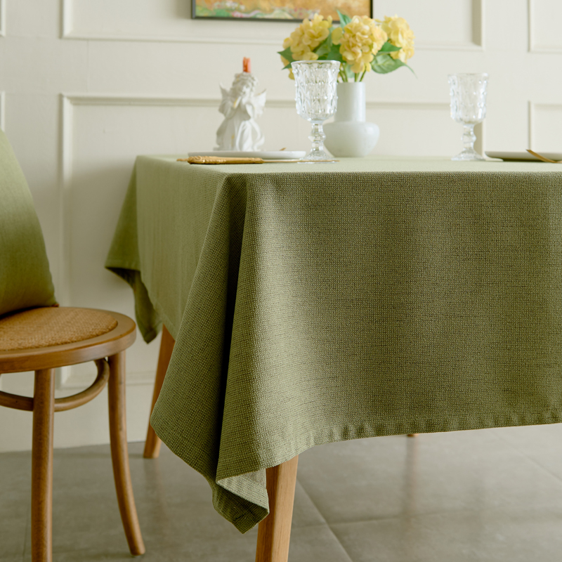 加厚棉麻布艺氛围感轻奢高级感美式餐桌茶几桌布台布绿白咖色定制