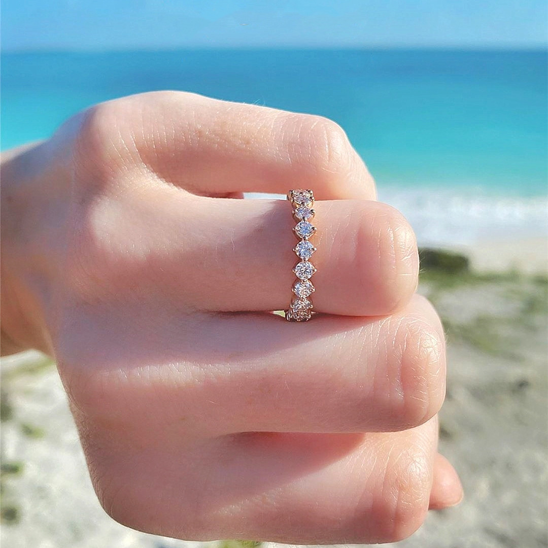 18k金排钻戒指ins网红简约半圈女戒missmoon新品四爪叠戴排戒定制