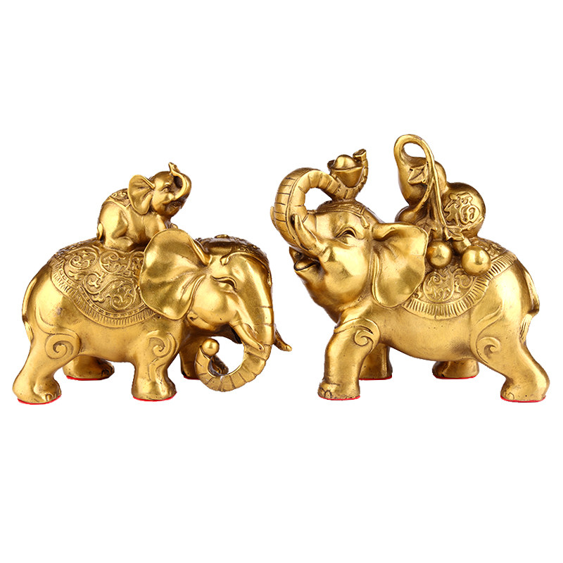 聚缘阁铜大象摆件一对吉象如意福禄象葫芦大象家居装饰品