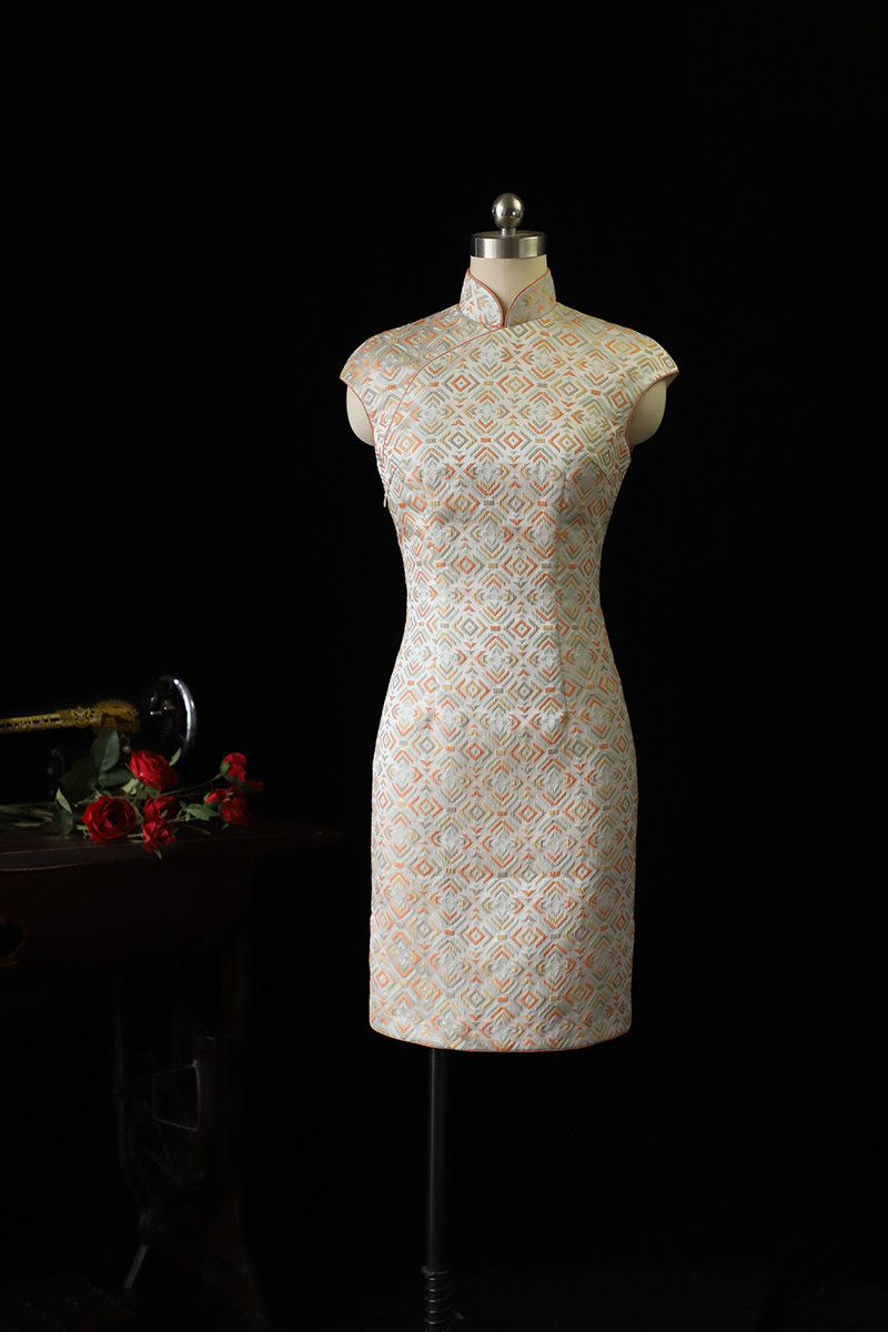 fxmhk自制无袖提花立领改良旗袍短款港风花样年华简约旗袍连衣裙