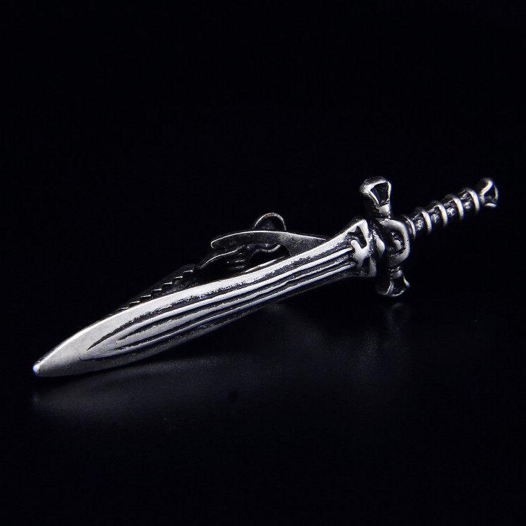斯巴达暗黑之魂双刃剑领夹领带夹古银系列镀银版男士男式