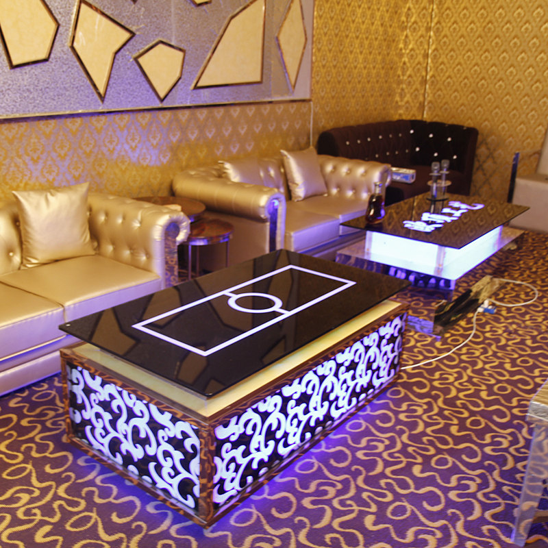 新款会所不锈钢钢化玻璃发光ktv茶几 夜场包厢大理石酒吧茶几包邮_1折