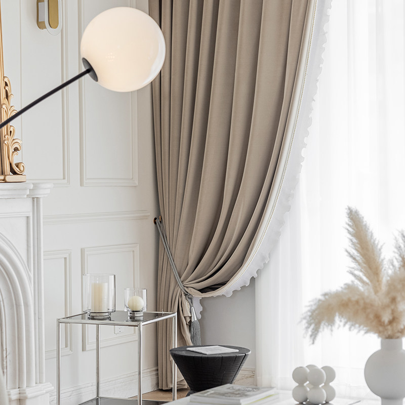 新款轻奢高端简约美式法式奶茶色定制加工卧室客厅遮光绒布窗帘
