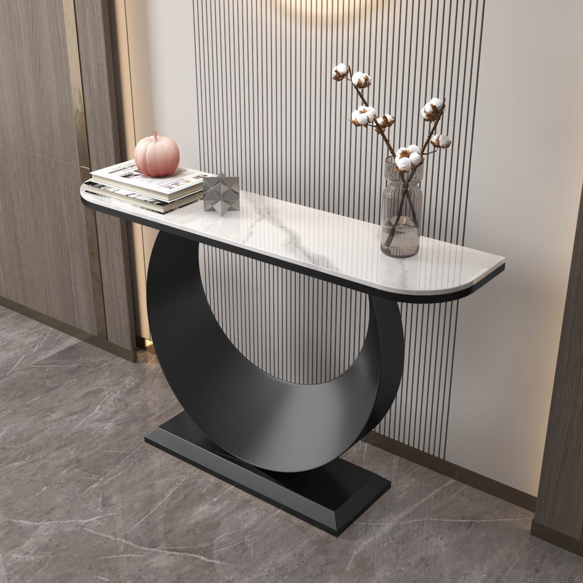 意式岩板玄关桌轻奢不锈钢装饰端景台现代简约进门入户靠墙玄关柜