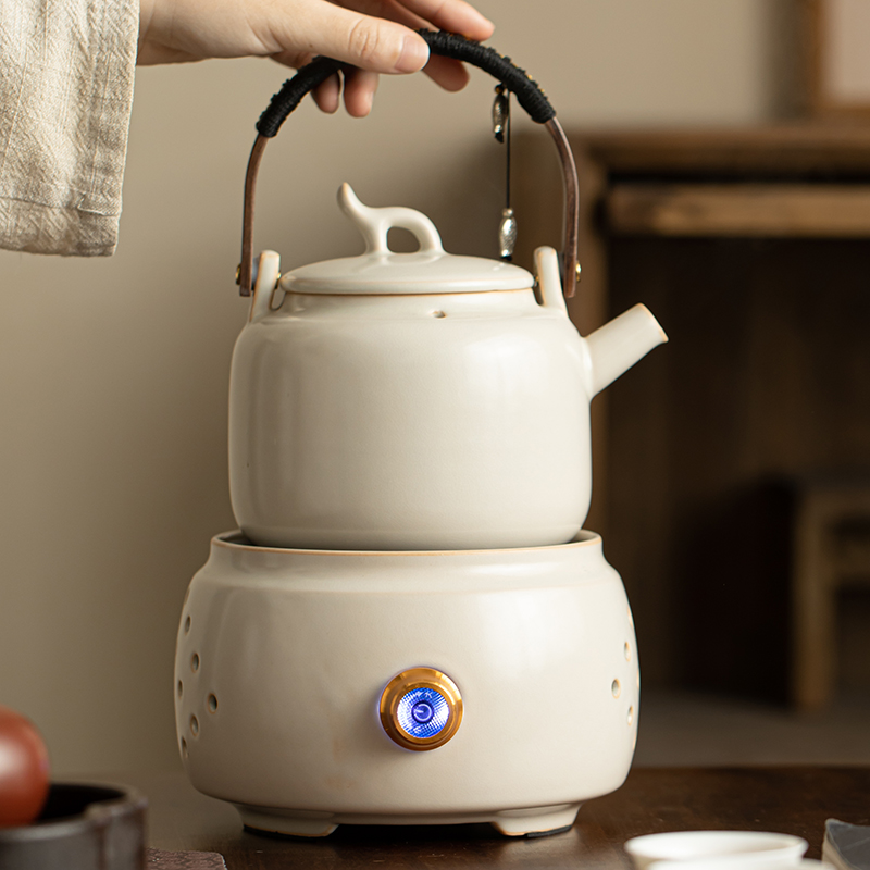 电陶炉煮茶器蒸煮一体提梁茶壶耐高温陶瓷泡茶家用茶具烧水壶套装