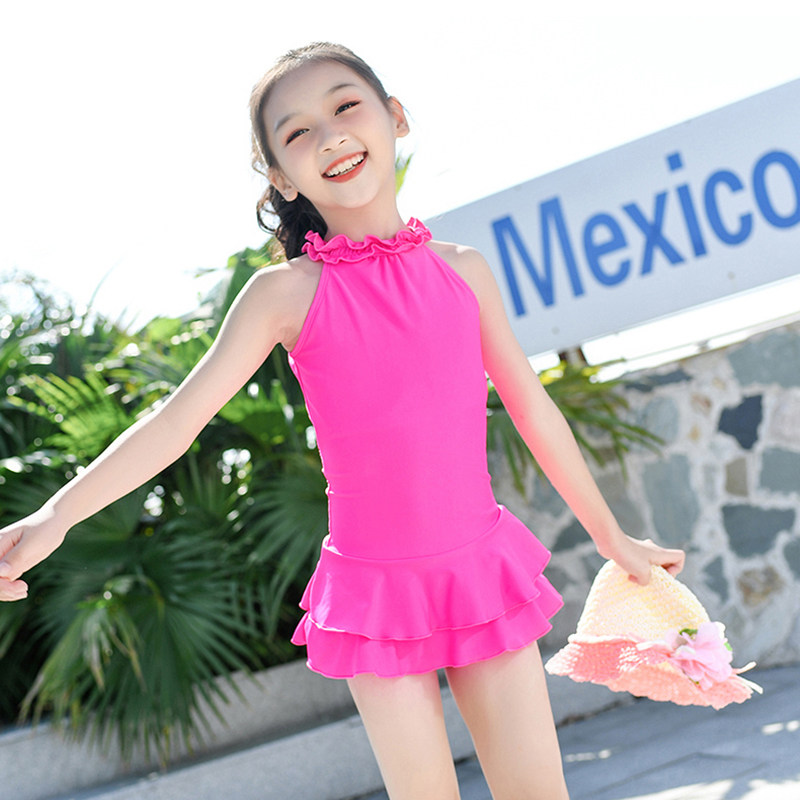 儿童泳衣女孩连体中大童韩国公主裙式小孩学生时尚温泉女童游泳衣