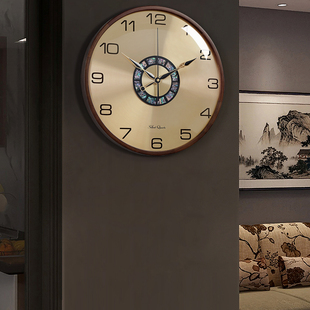 新中式实木钟表挂钟客厅静音壁挂时钟简约轻奢挂表石英挂钟HW8015