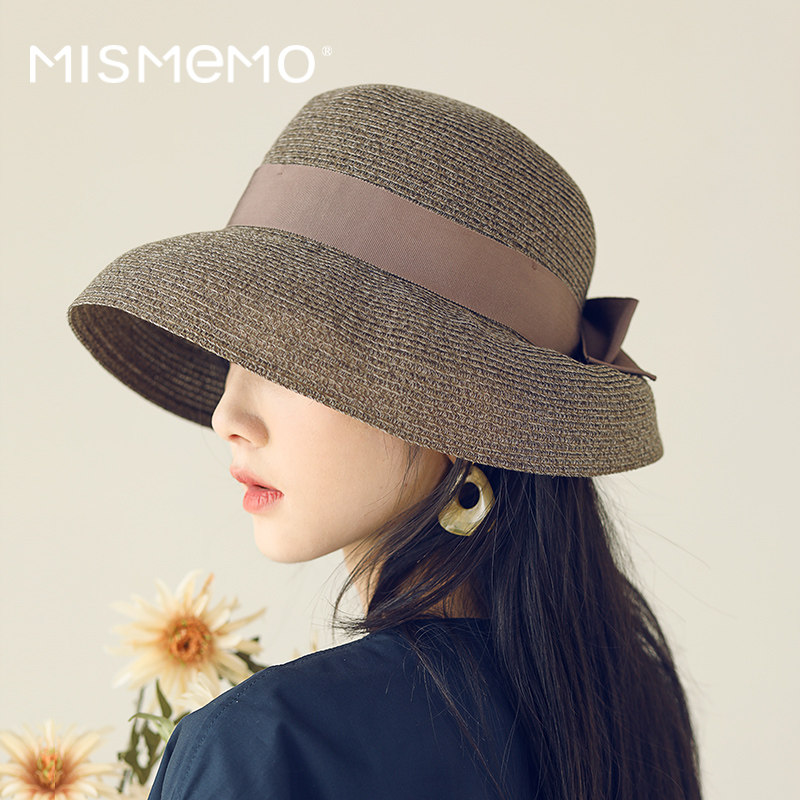 mismemo赫本风草帽女春夏季度假沙滩帽轻柔可折叠法式复古遮阳帽