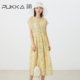 蒲PUKKA 原创设计夏季苎麻印花新中式V领显瘦长款连衣裙