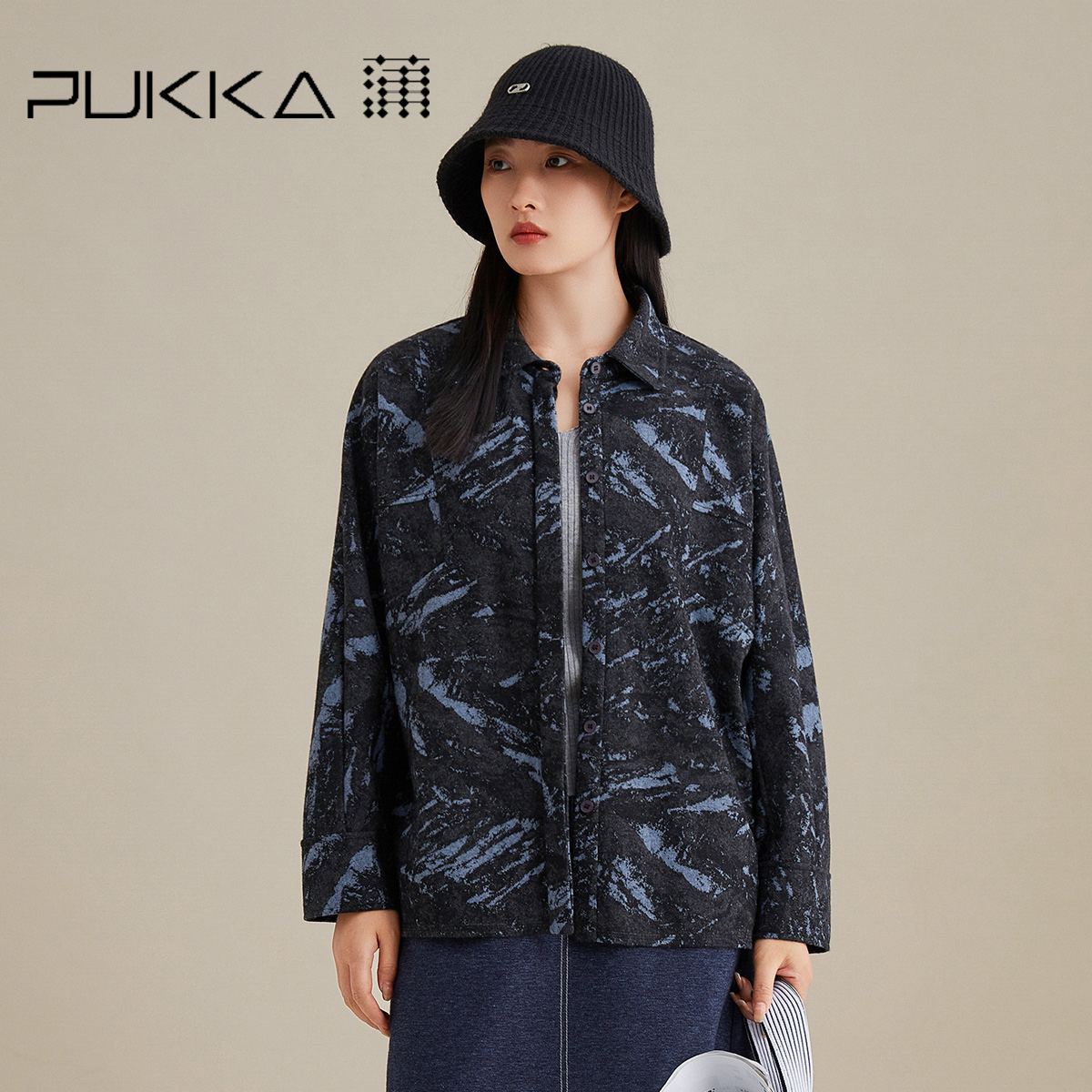 蒲PUKKA 短外套女灰蓝湖泊衬衫