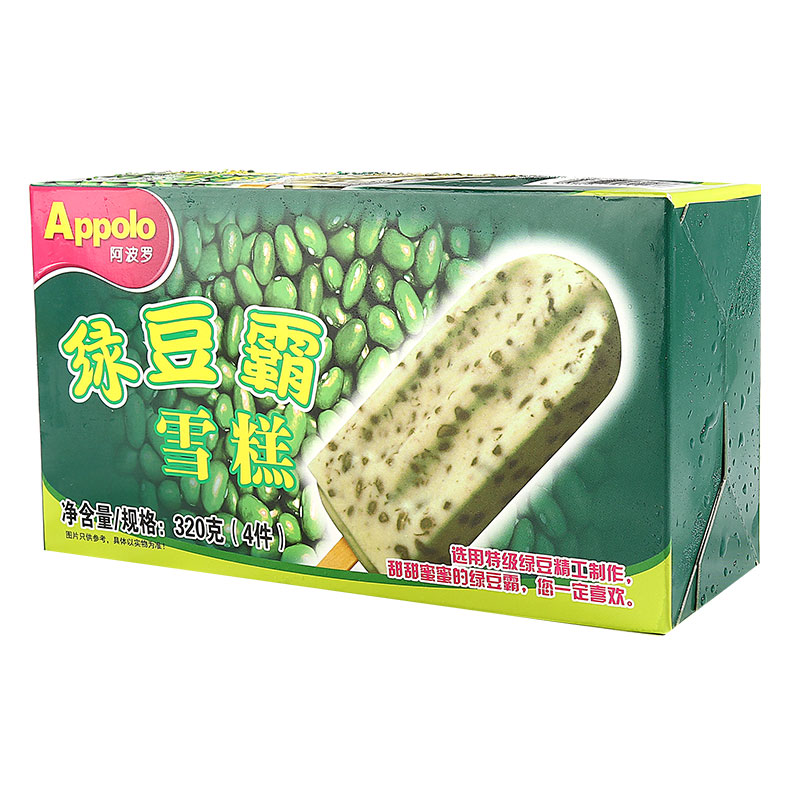 阿波罗绿豆霸雪糕冰淇淋4支320克/盒营养食用新鲜冰激淋冷饮