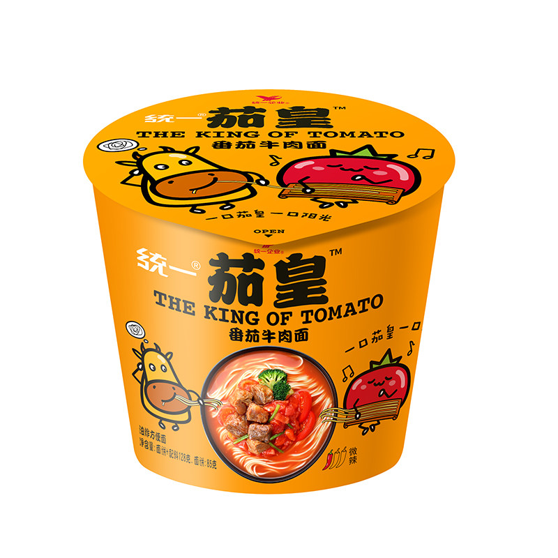 统一茄皇番茄牛肉面桶面食品桶装美味番茄味食用 速食劲道十足