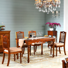 美式乡村实木餐桌大小户型欧式餐桌椅组合长方形复古吃饭桌子