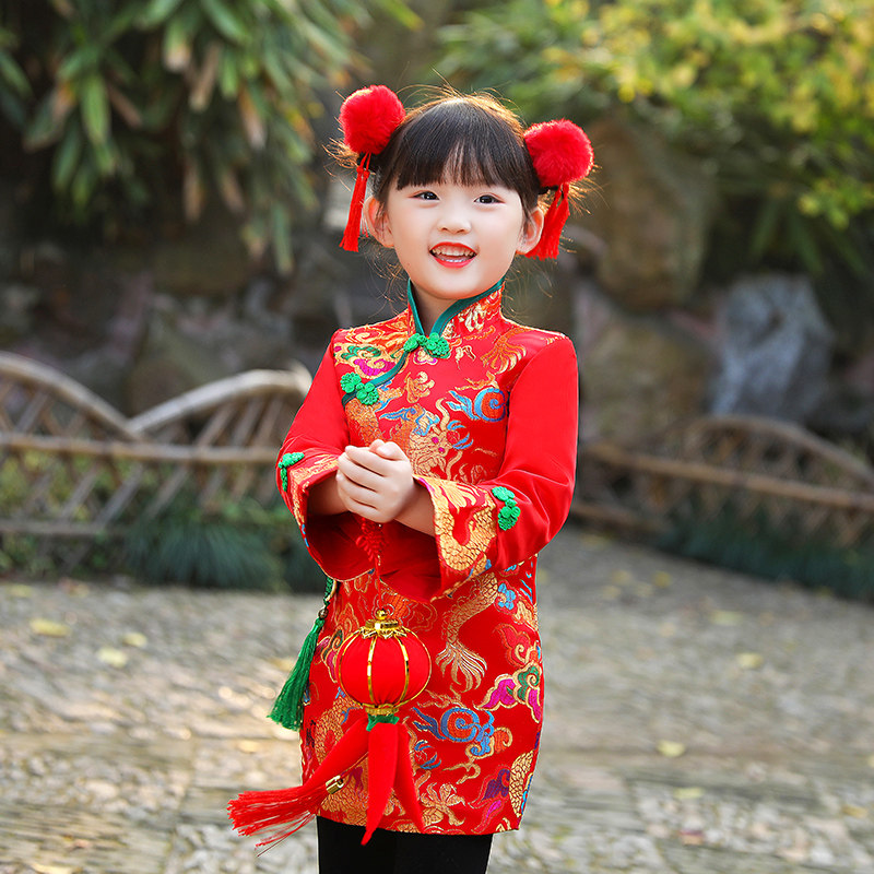 女童旗袍冬儿童唐装女孩中国风新年拜年服元旦春节主持古筝演出服