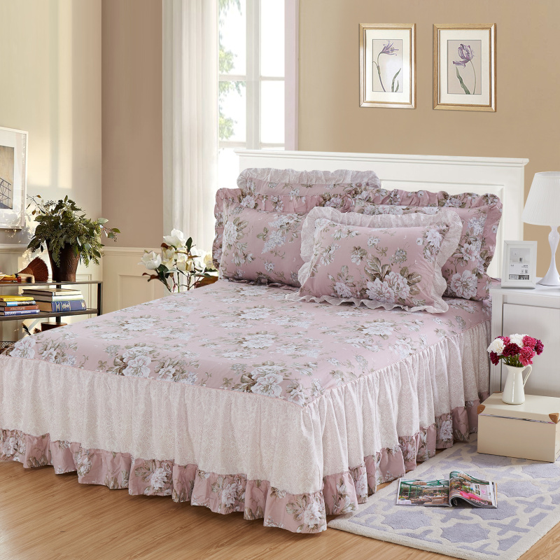 全棉斜纹韩版公主田园床裙床罩单件床单纯棉1.5m1.8米床上用品