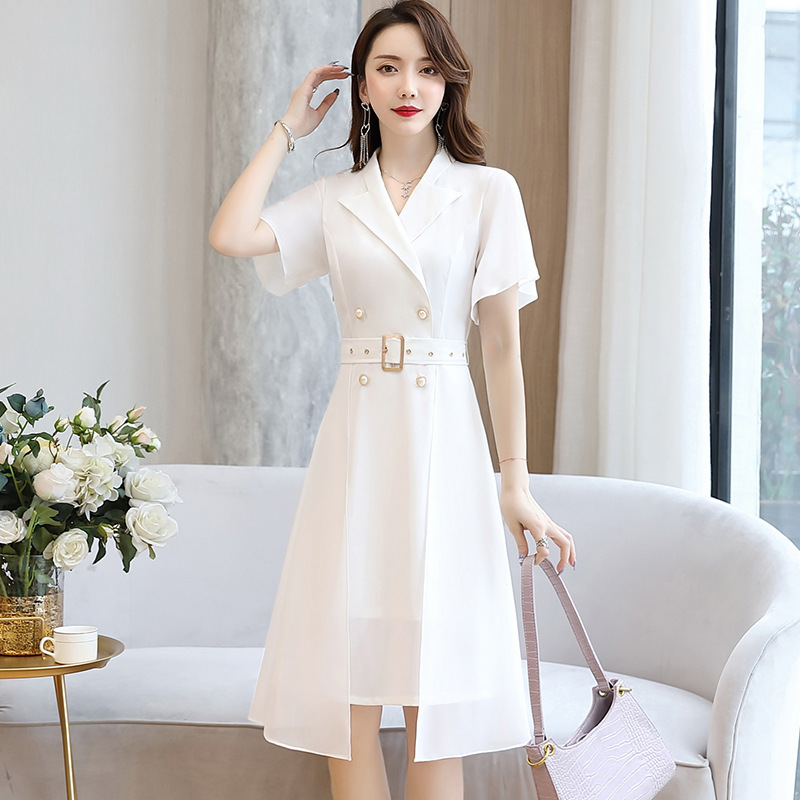 夏季新品女装韩版修身显瘦中长款连衣裙一件代发配腰带 Z2013