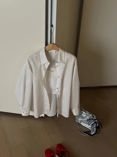 enxi蒽茜韩系条纹衬衫配吊带背心两件套女2024春气质百搭时髦上衣