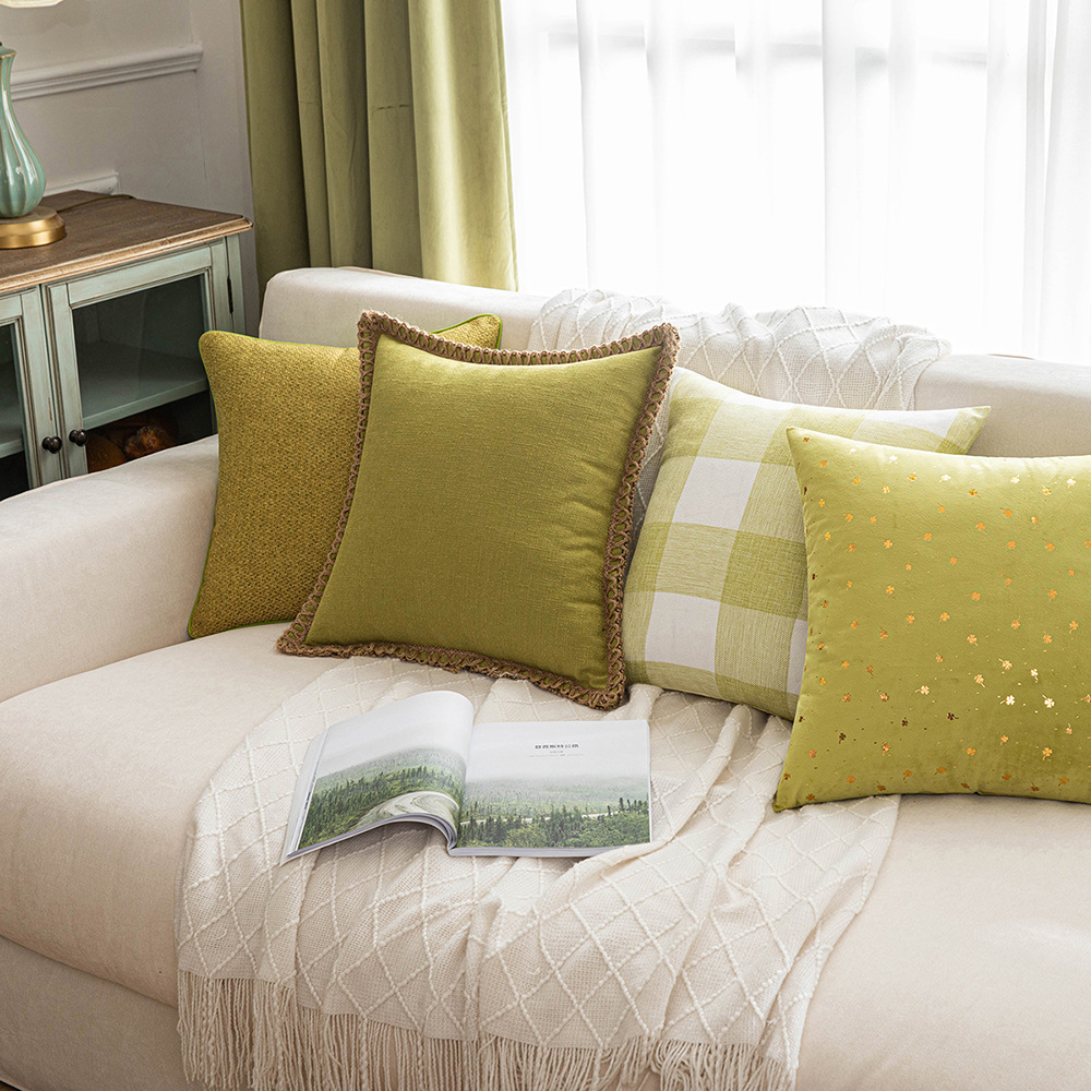 北欧牛油果绿格子抱枕套现代简约纯色家居客厅沙发装饰靠枕靠垫套