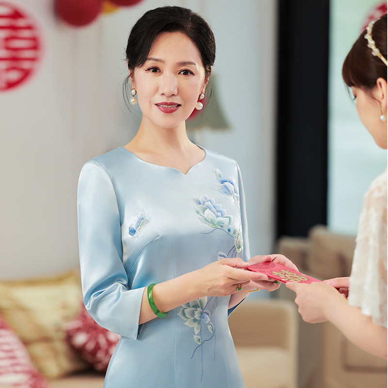 妈妈装中长改良旗袍裙高贵喜婆婆参加婚礼服——安婷妮菲服饰旗舰店