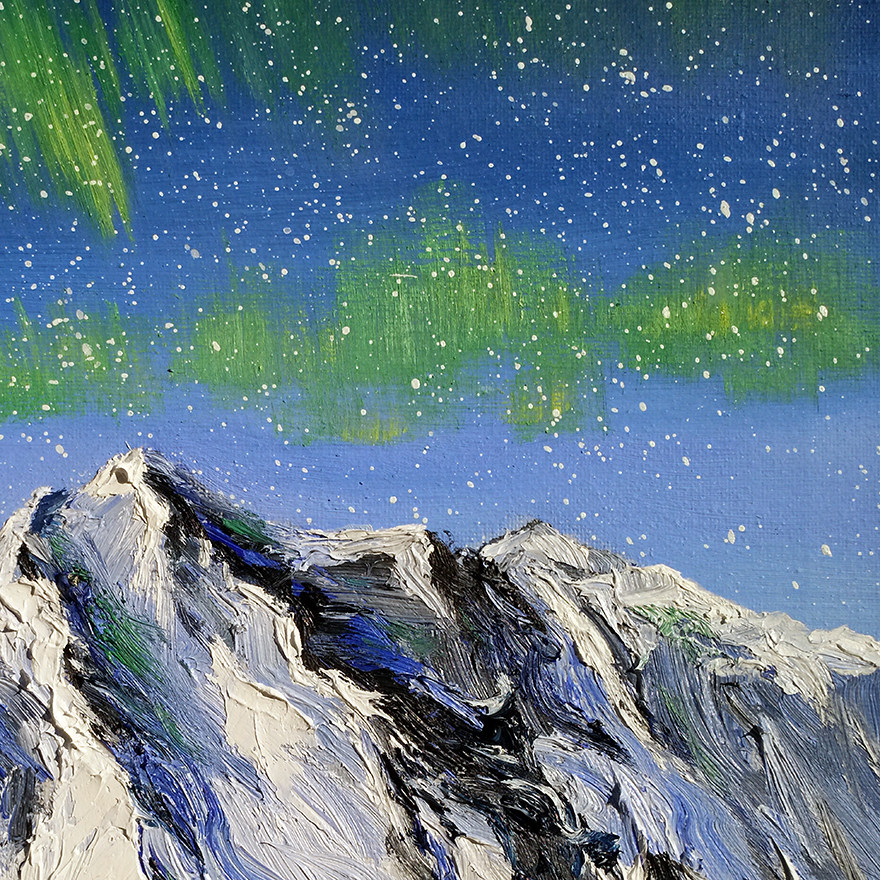 吴小慧《雪山之极光》布面油画