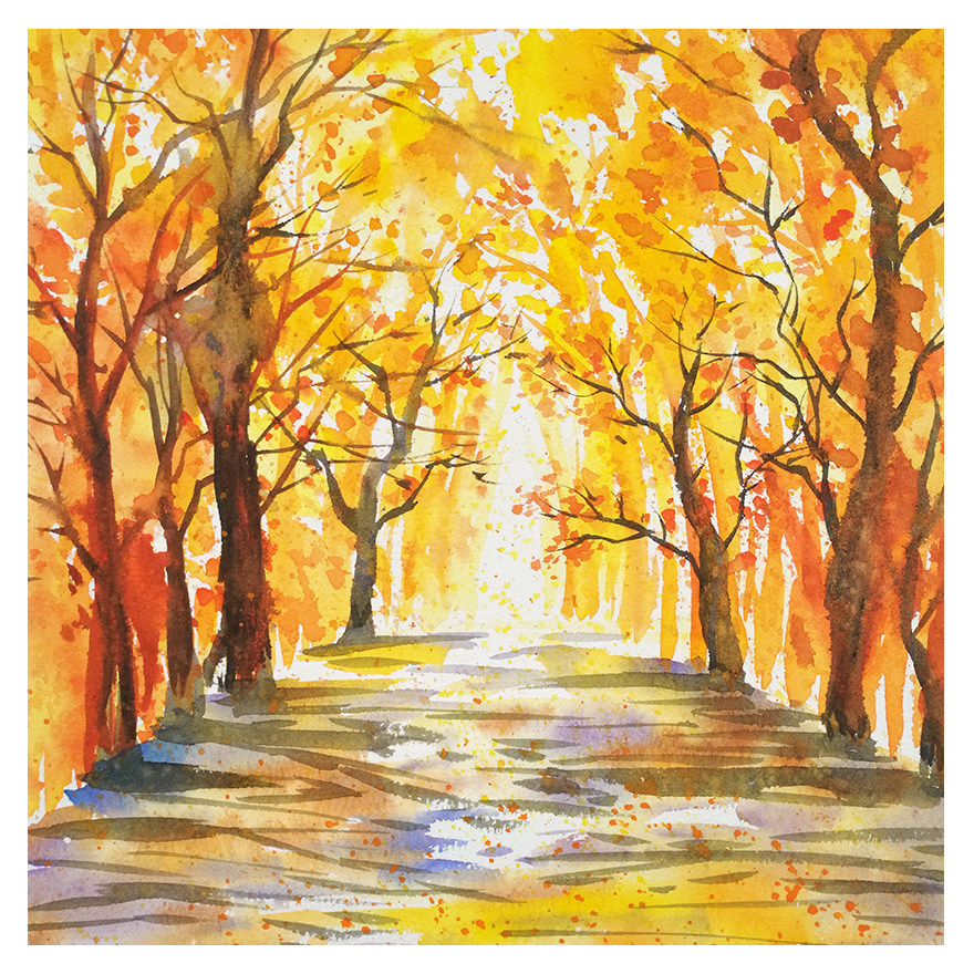 吴小慧《枫林》水彩